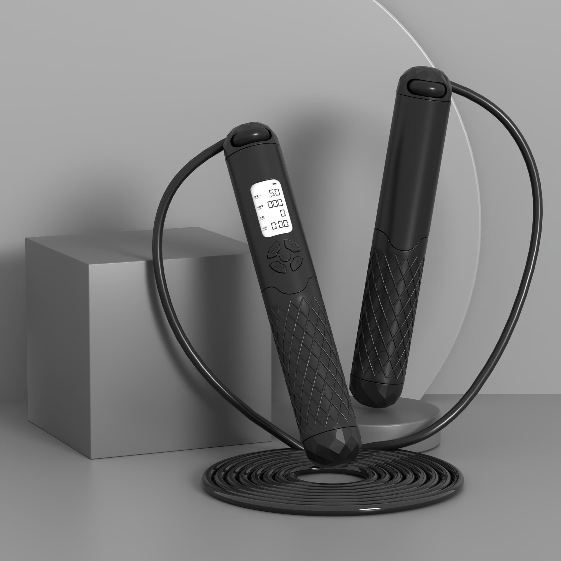 Smart Counting Jump Rope — Cordless/Corded Dual Mode, Rechargeable, with LCD Display — Ideal for Fitness, Sports, and Workouts (Black)
