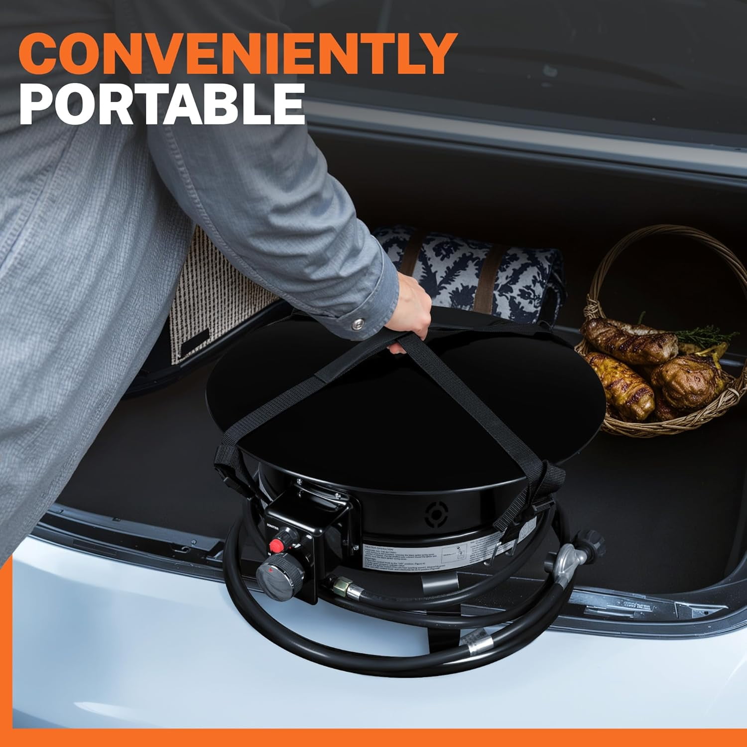 22-inch Portable Propane Fire Pit Table for Outside, Smokeless Gas Fire Bowl with Auto-Ignition, Lid & Carry Kit, for Patio, Camping, Tailgating, Deck, Backyard, RV