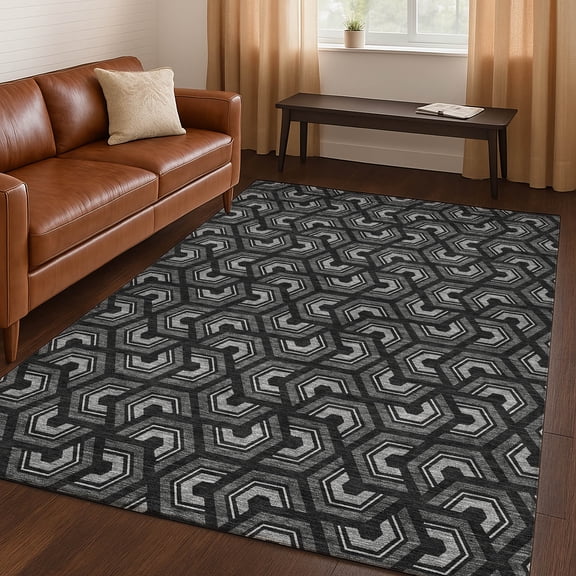 Addison Rugs Chantille Indoor/Outdoor Transitional Geometric Black Machine Washable Rectangle Rug, 10' x 14'