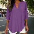 thumbnail image 7 of Women Work Out Tops Sawvnm Women's Fashion For Spring And Summer Imitation And Linen Solid Color V-neck Five Quarter Sleeved Short Sleeved Shirt/top Tank Tops for Women Purple XL, 7 of 7