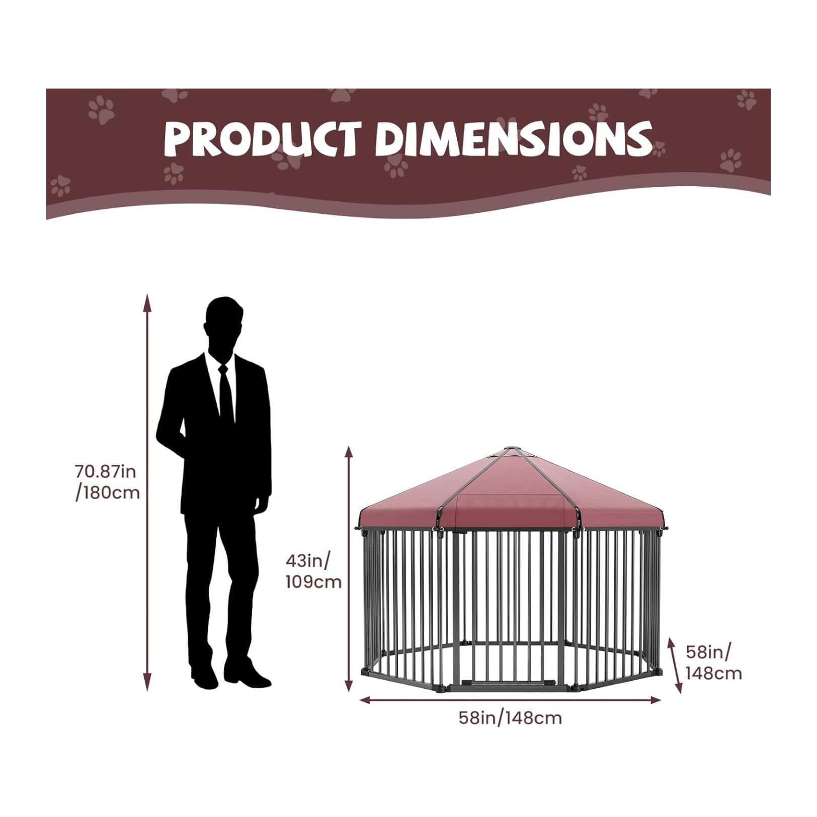 Outdoor Pet Dog Kennel with Roof, Outdoor Dog Playpen with Metal Gate, Heavy Duty Octagon Dog Pen with Lock for Outdoor Backyard (4.9x4.9x3.6FT)