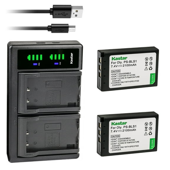 Kastar 2-Pack Battery and LTD2 USB Charger Compatible with Olympus BLS-1 PS-BLS1 Battery, BCS-1 PS-BCS1 Charger, E-400 E-410 E-420 E-450 E-600 E-620 E-P1 E-P2 E-P3 E-PL1 E-PL1s E-PL3 E-PM1 Camera