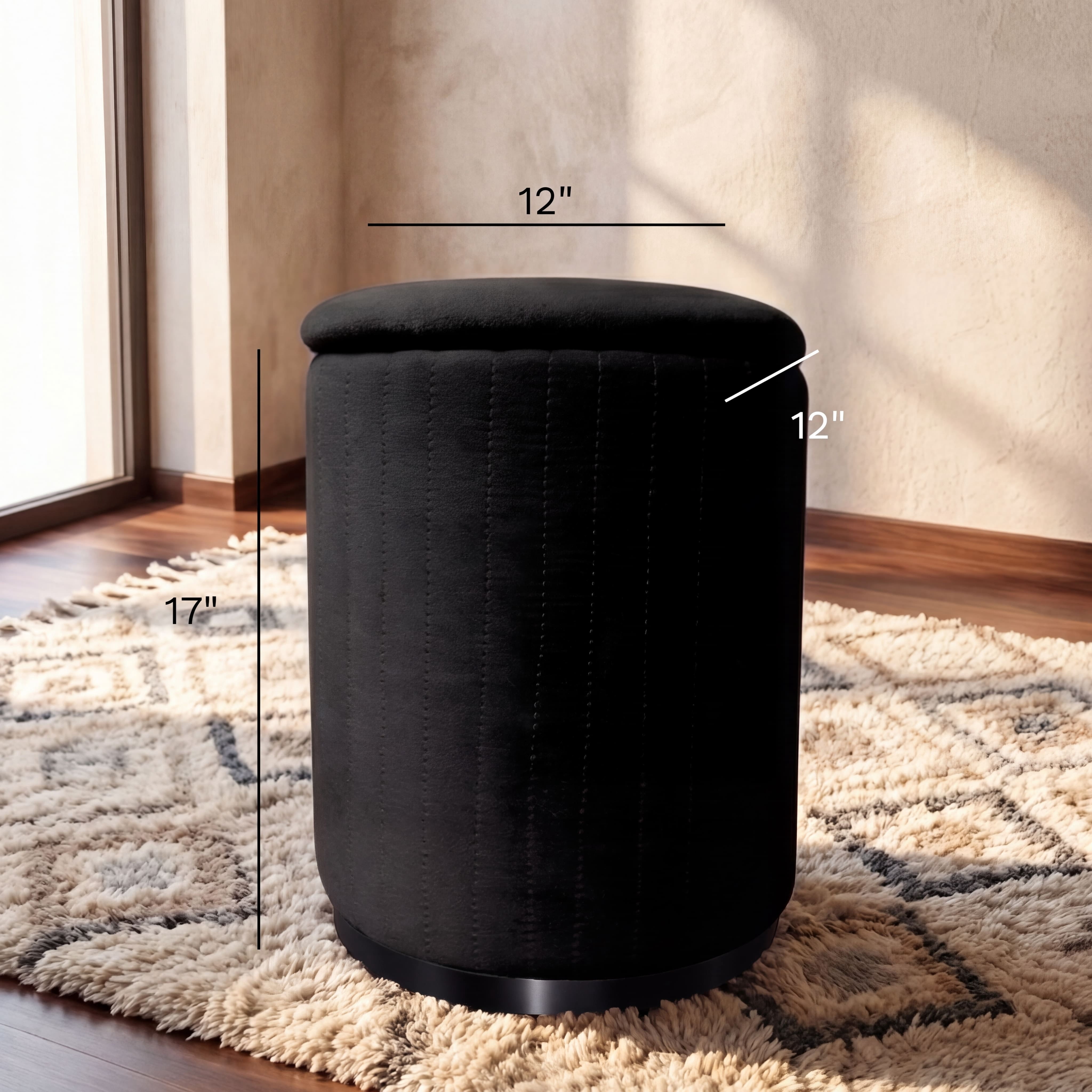 Ember Interiors Makeup Vanity Stool with Storage, Black