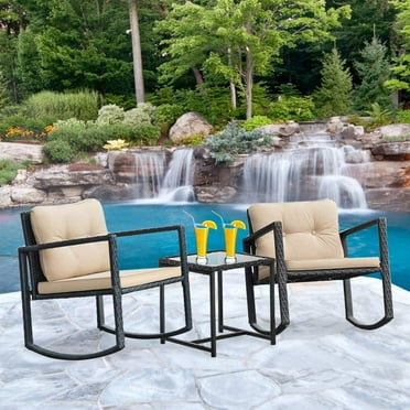 FDW 3 Piece Wicker Patio Furniture Sets Outdoor for Backyard Porch with Coffee Table, Black, Modern