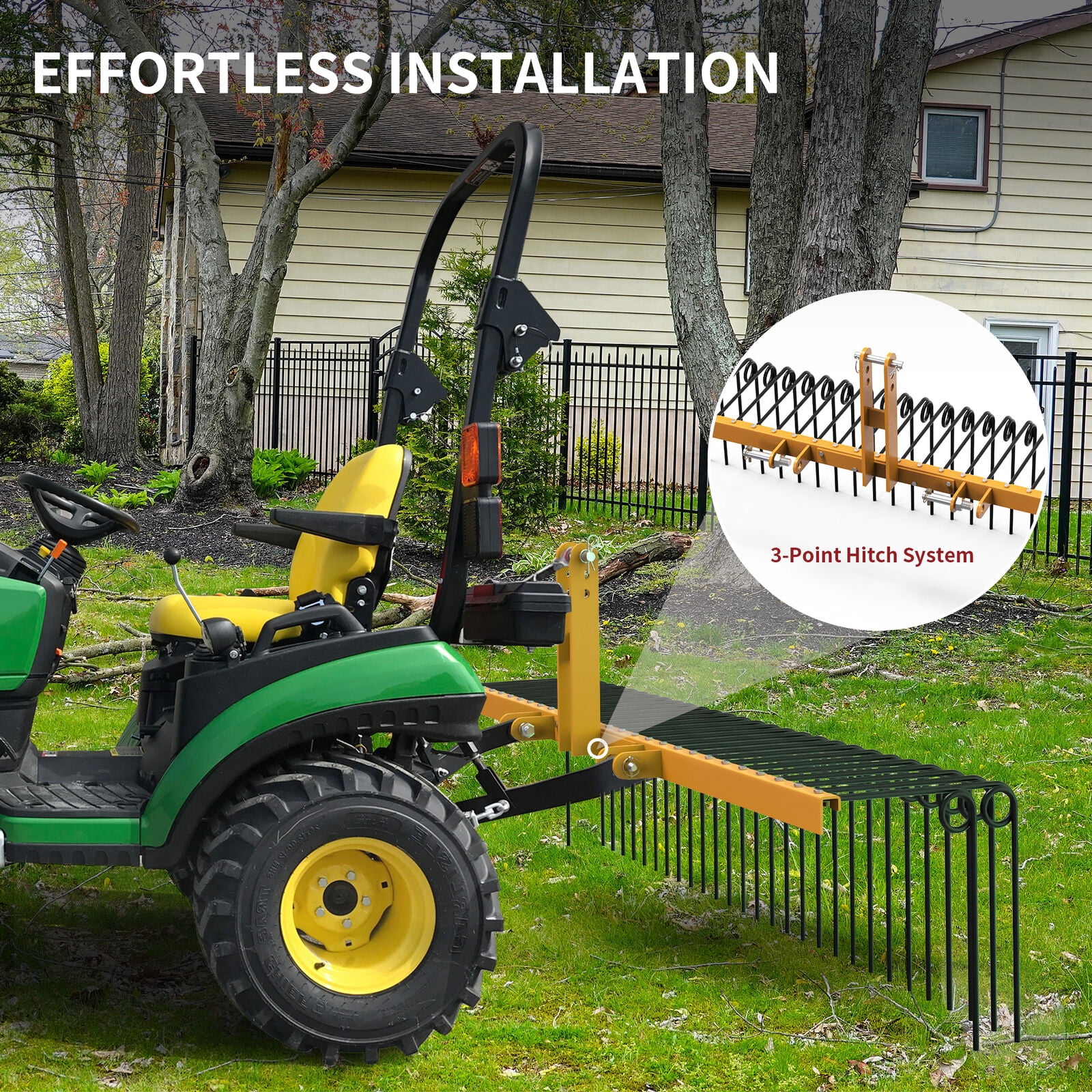 RVNI 72 in 3 Point Pine Straw Rake Rake Attachment fit Cat-0 & Cat-1 Tractor Heavy Duty