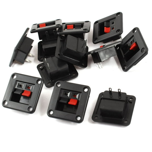 Unique Bargains 12 Pcs One Row Black Red 2 Positions Spring Push Button Speaker Terminal Board
