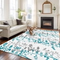 thumbnail image 2 of Area Rug for Living Room, Teal Blue Grey Botanical Non-Slip Indoor Large Carpet for Bedroom/Dining Room, Spring Floral Summer Farmhouse Washable Low-Profile Rectangle Floor Runner Rugs - 6 x 9 Ft, 2 of 8