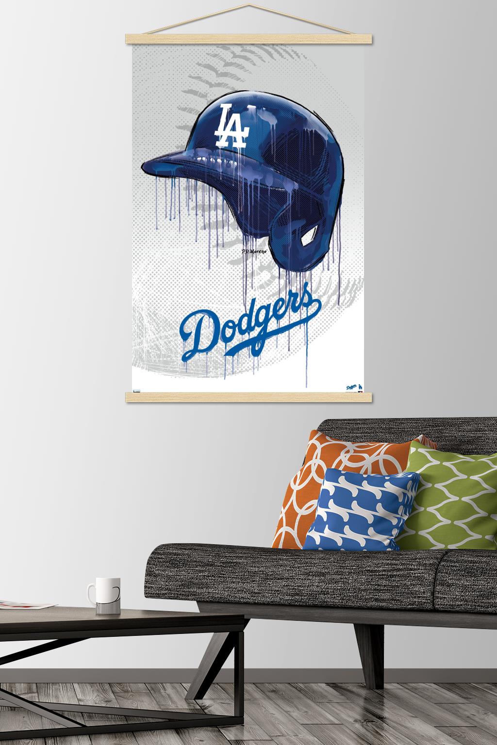 MLB Los Angeles Dodgers - Drip Helmet 20 Wall Poster with Wooden Magnetic Frame, 22.375" x 34"