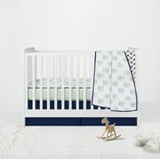Bacati Feathers/Buck Mint/Navy 100 Percent Cotton Breathable Muslin 3pc Unisex Crib Set with 4 Layer Lux Breathable Muslin Blanket Crib Fitted Sheet and Crib Skirt For US Standard Cribs