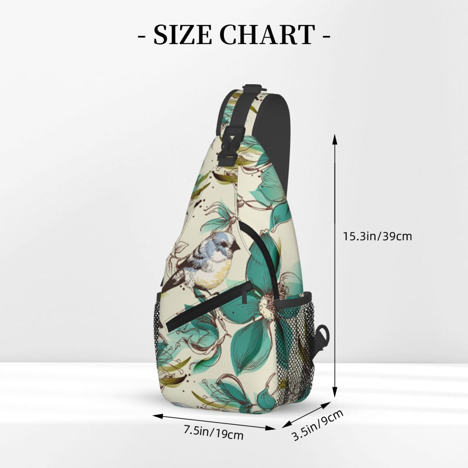 Retro Flowers Birds Watercolor Sling Backpack Shoulder Chest Crossbody Bag Causal Travel Hiking Daypack