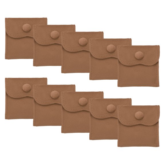 Uxcell Velvet Jewelry Pouches, (2.76 x 2.76 Inch, 10 Pcs) (Brown), Jewelry Storage Bags Present Pouch with Snap Button for - Bracelet/Necklace/Rings/Earrings/Watch