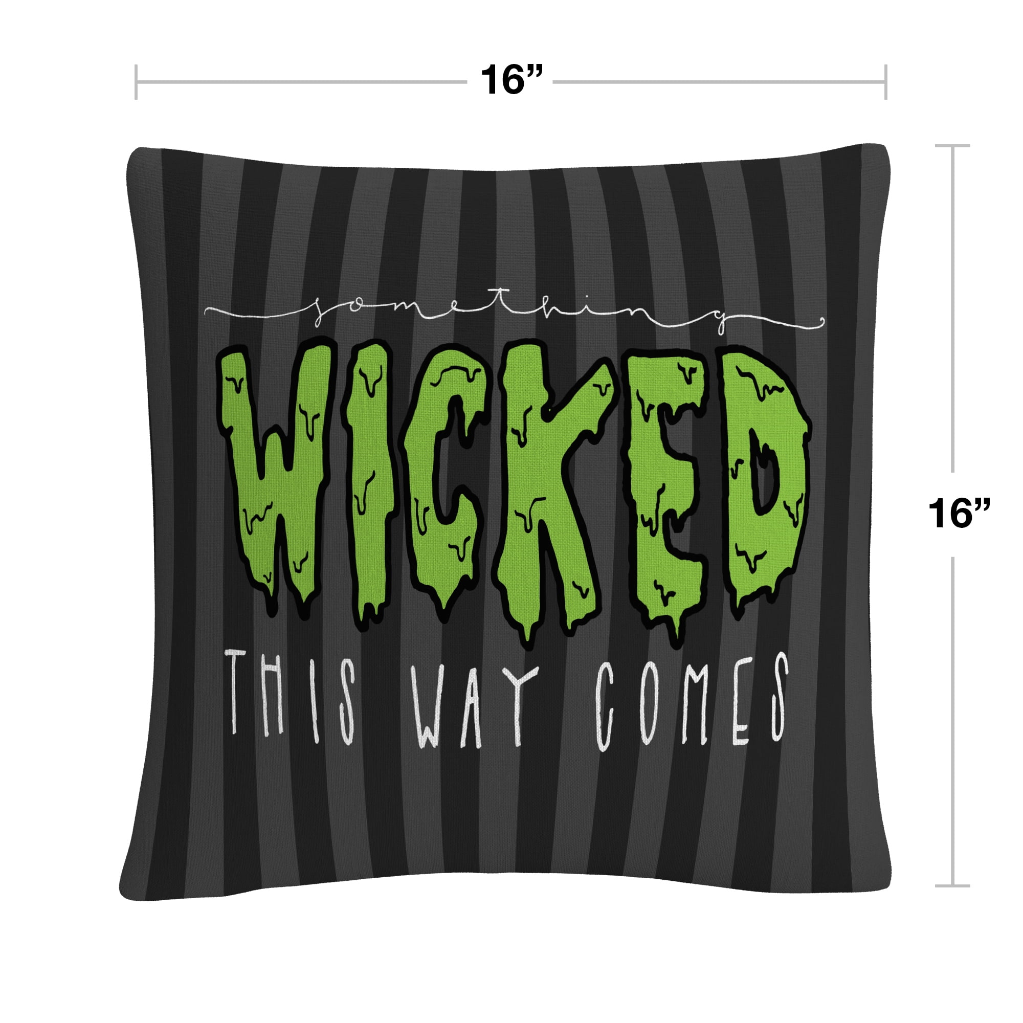 Gray Striped Something Wicked This Way Comes Halloween By Abc 16 X 16 Decorative Throw Pillow
