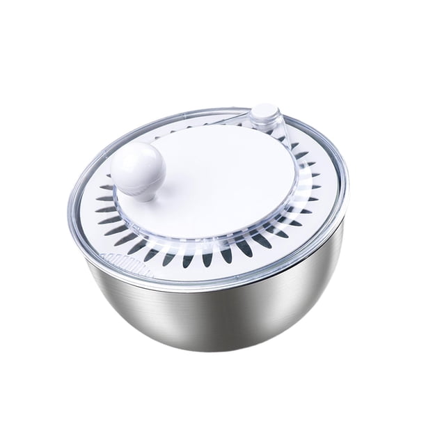 Lavadora y secadora manual de verduras para ensaladas, práctico recipiente para servir, colador y secador de lechuga, escurridor de verduras. blanco