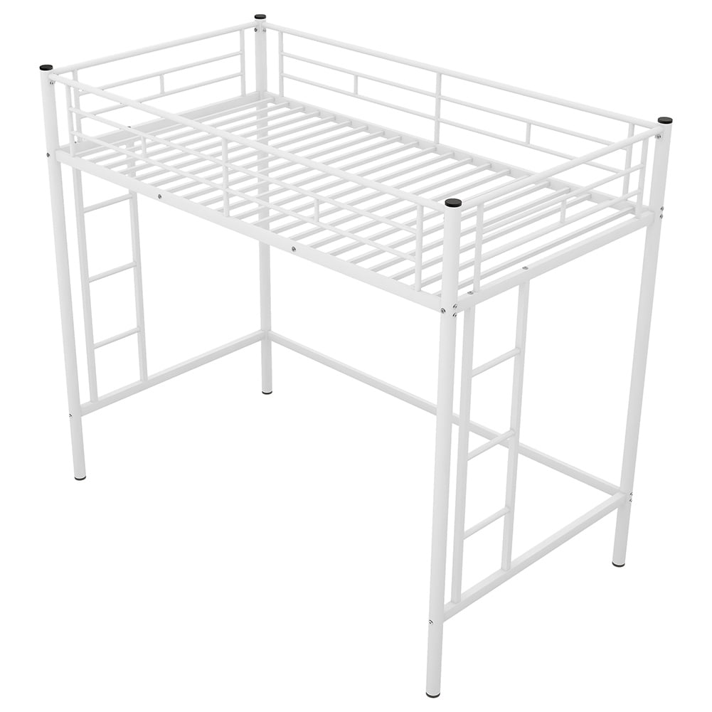 Kadyn Twin Loft Bed, Metal Bed with Rails & Ladders on Both Sides, White