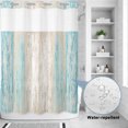 thumbnail image 3 of No Hook Shower Curtain, Aqua Blue Wooden Shower Curtains for Bathroom with See Through Top Window, Farmhouse Brown Vintage Distressed Waterproof & Washable Bath Curtain Extra Long 72"x84", 3 of 9