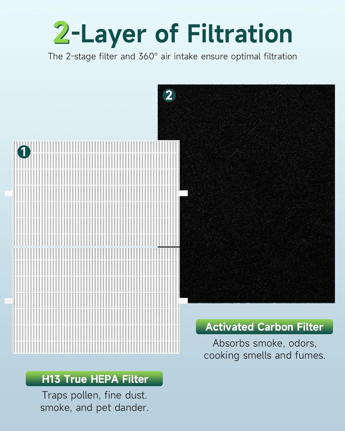 HPA200 HEPA Replacement Filter R for Honeywell Air Purifier 200 Series, 2 HEPA Filters with 4 Pre-Cut Carbon Filters