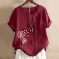 thumbnail image 2 of Blusa informal de cuello redondo para mujer, blusa suelta con estampado de manga corta Pompotops  hfajkhk129122, 2 of 6
