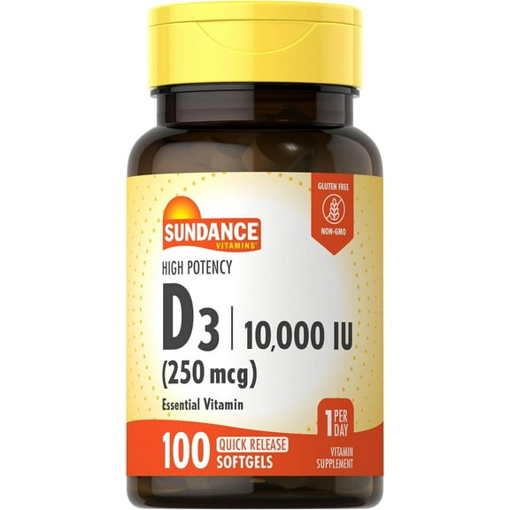 Vitamin D3 10,000 IU (250 mcg) | 100 Softgels | High Potency Formula | by Sundance