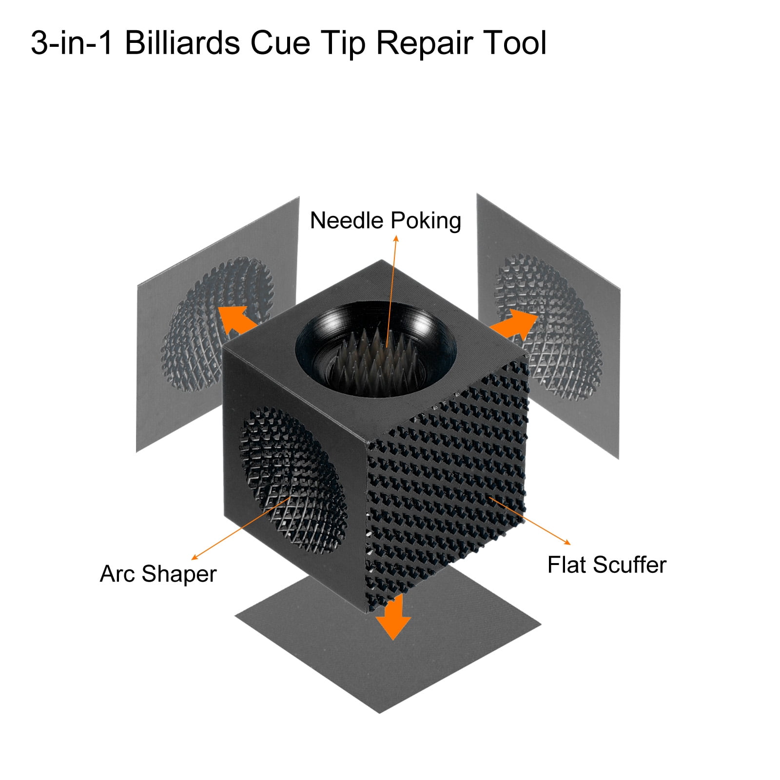 Unique Bargains 3 in 1 Billiard Pool Tip Shaper Cue Burnisher Cube Black