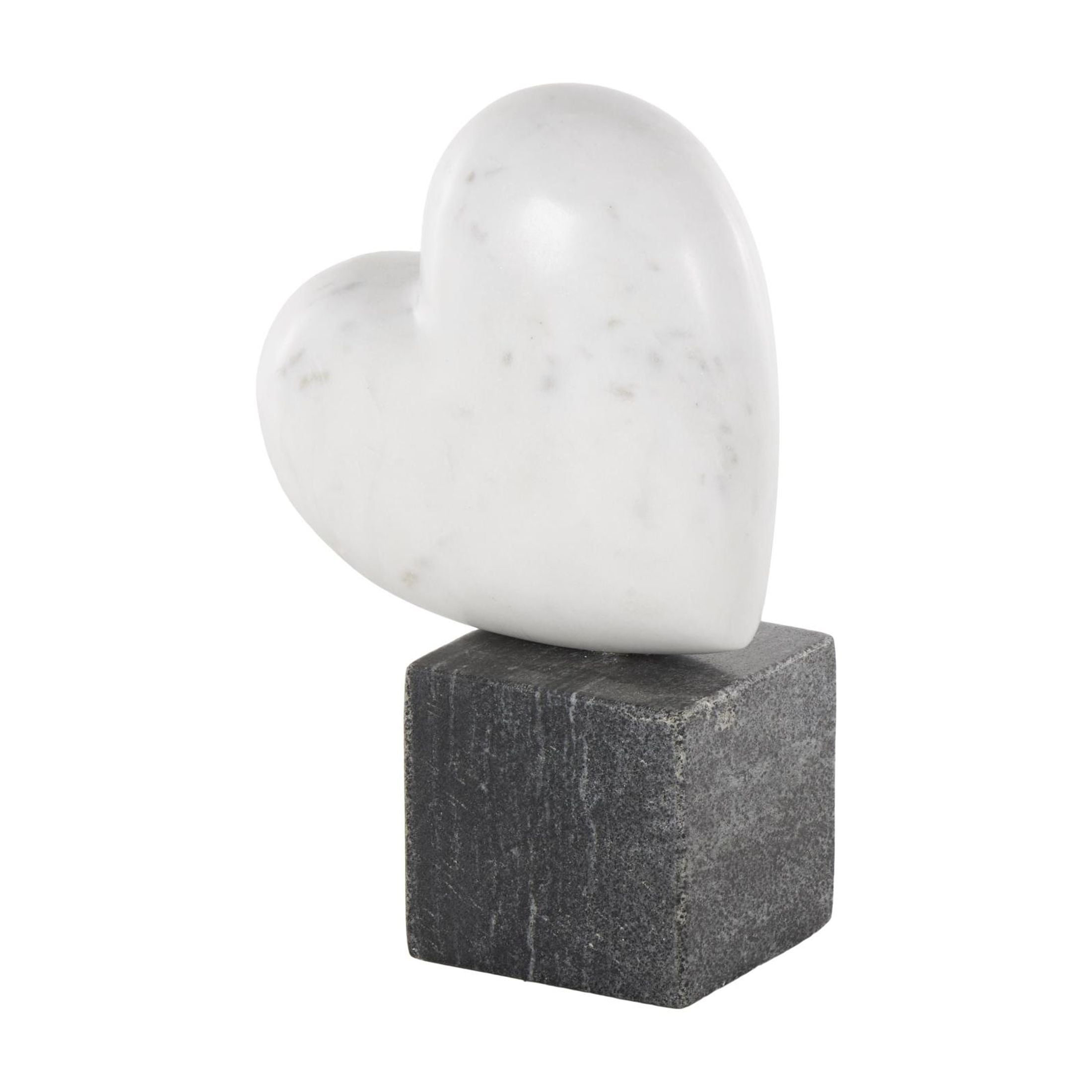 5" x 9" White Marble Slanted Heart Sculpture with Black Block Base, by DecMode