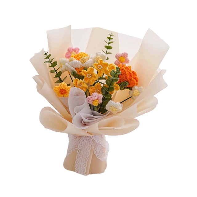 Ramo de flores de ganchillo Mezcla de ramo de ganchillo Centro de mesa de flores artificiales Flor de imitación completa para el día de la madre
