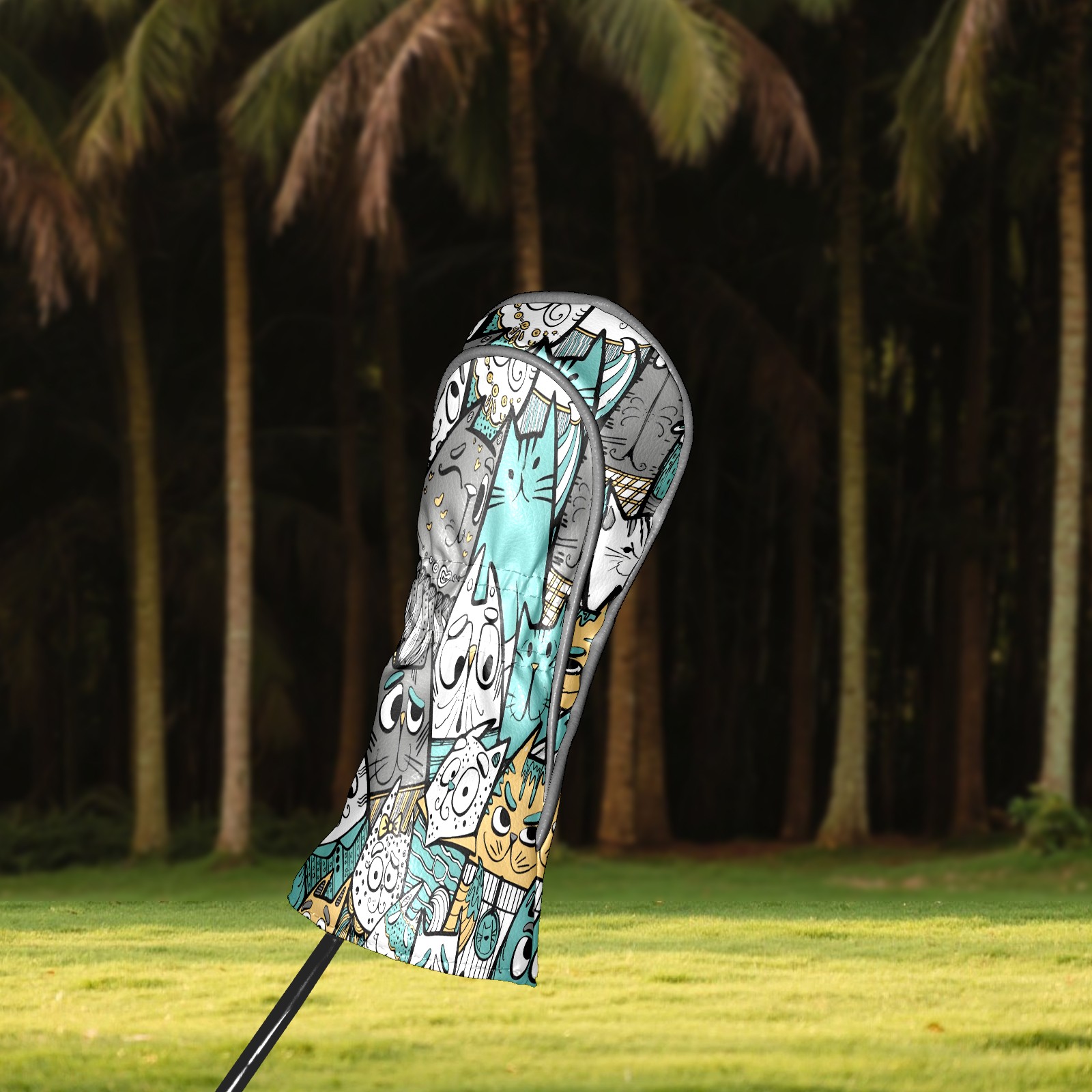 Golf Club Covers, Cat Premium PU Leather Driver Hybrid Putter Head Covers with Velvet Lining, Waterproof Golf Gifts for Men Women