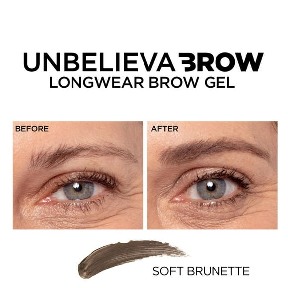 L'Oreal Paris Unbelieva-Brow, Eyebrow Gel, Waterproof Tinted Brow Gel that Stays for Up to 48 Hours, No Smudge, No Transfer, Sweat Resistant, Soft Brunette, 0.15 fl. oz.