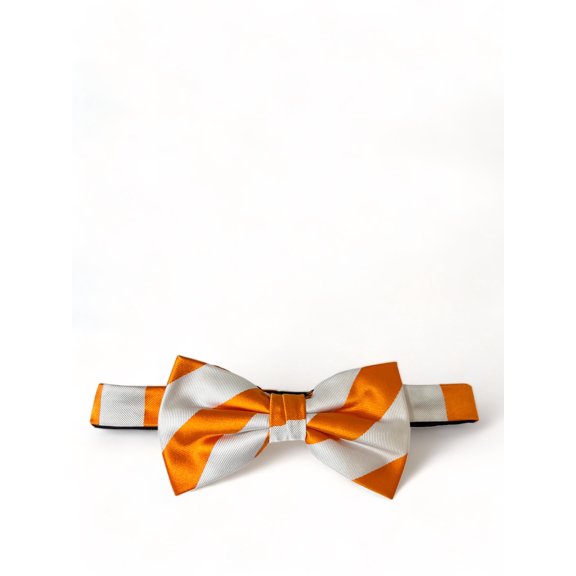 Orange and White Club Striped Silk Bow Tie
