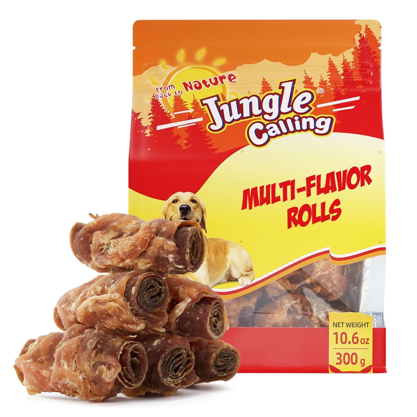 (5 pack) Jungle Calling Multi Flavor Rolls Dog Treats, Peanut Butter, Duck, Chicken & Beef, Rawhide Free Dog Snacks