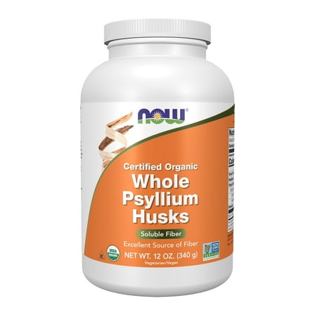 NOW Supplements, Whole Psyllium Husks, Certified Organic, Non-GMO Project Verified, Soluble Fiber, 12-Ounce
