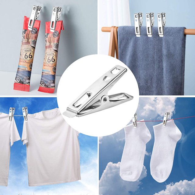 20 pinzas de ropa de acero inoxidable, pinzas de metal para ropa de lavandería, pinzas de ropa multifunción con abrazadera fuerte para toallas de ba?o, calcetines, fotos y sellado de alimentos