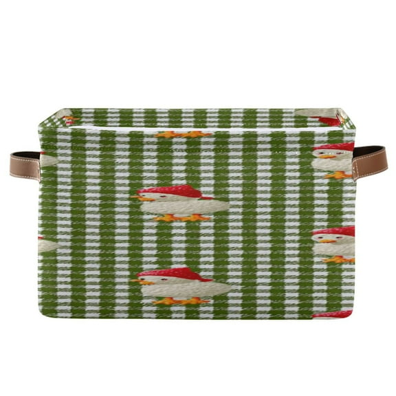Green Plaid Duck with Christmas Hats Square Storage Bins with Handles Collapsible Containing Box 1 Pack