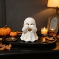 thumbnail image 3 of White Ghost LED Lighted Resin Sculptures Set, Hear See Speak No Evil Design, Cute Spooky Ornament for Halloween Tiered Tray Mantel Shelf, Festive Home Tabletop Decoration, 3 of 8