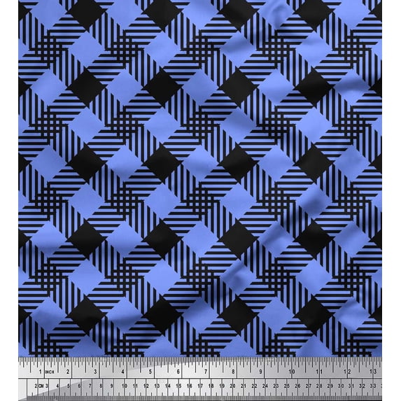 Soimoi Blue Cotton Cambric Fabric Diagonal Check Fabric Prints By Yard 42 Inch Wide