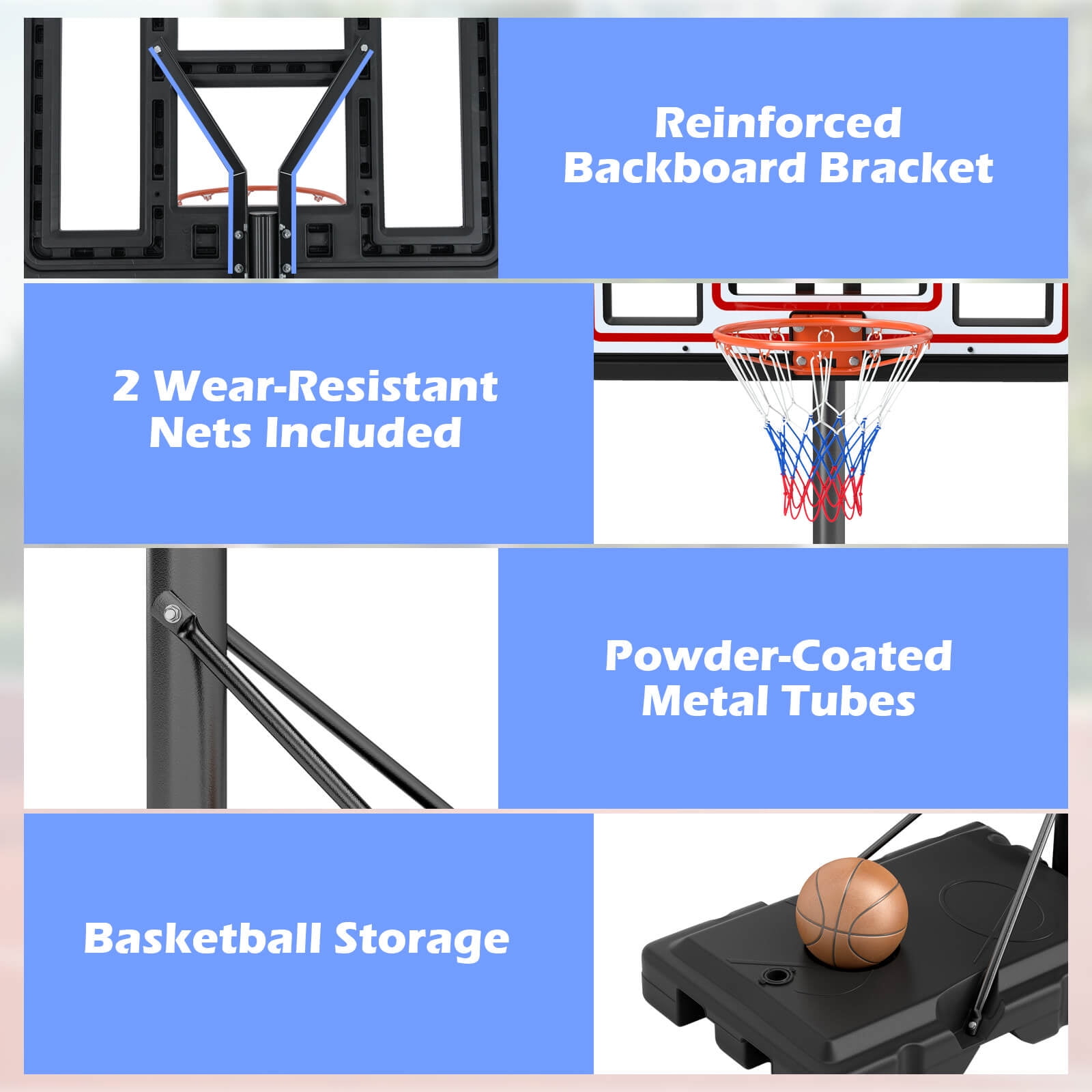 Infans 7.4-10 FT Basketball Hoop Outdoor System w/ 44 Inch Shatterproof PC Backboard