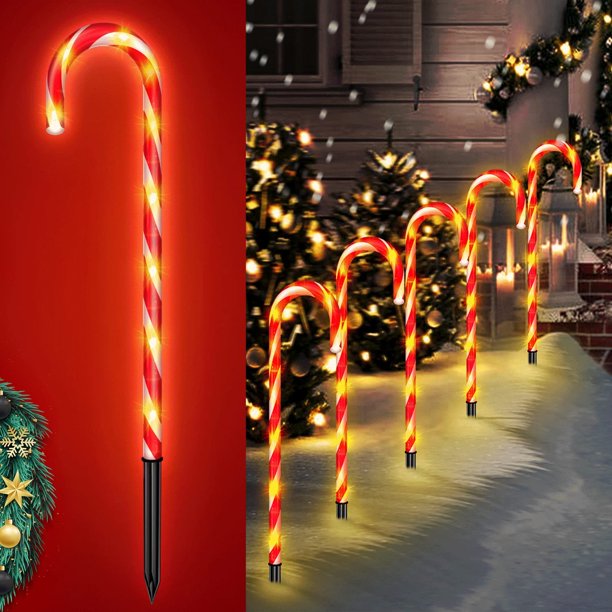 Christmas Candy Cane Lights 21 Inch 10 Pack 8 Lighting Modes Flickering ...