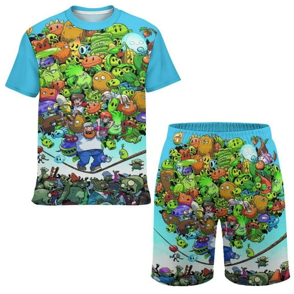 Kids Plants Vs Zombies T Shirt Shorts Set 2 Piece Graphic Short Sleeve Outfit Set for Boys Girls