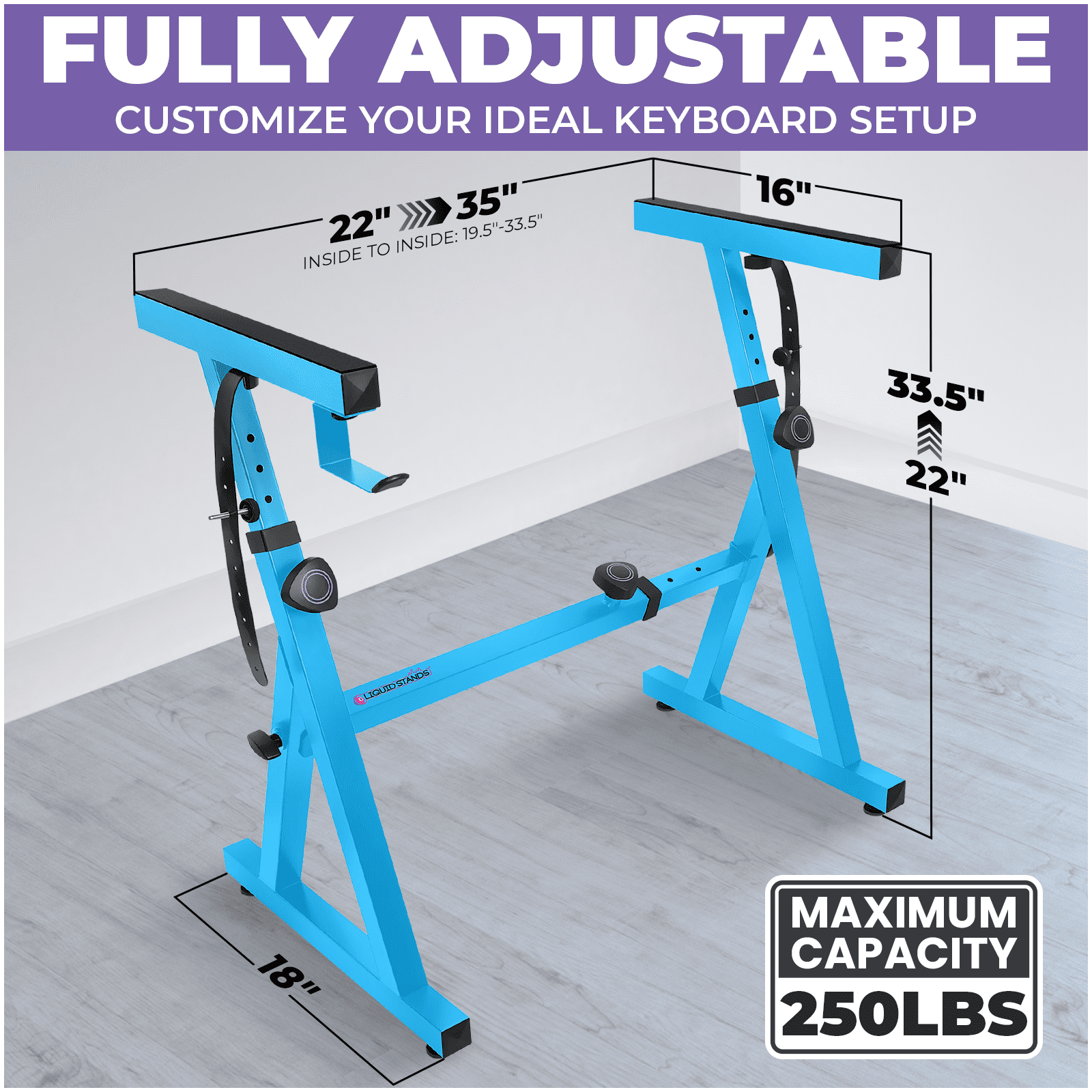 Liquid Stands Piano Keyboard Stand - Z Style Adjustable and Portable Heavy Duty Music Stand for Kids and Adults -Fits 54-88 Key Electric Pianos - Sturdy Musical Keyboard Stand (Light Blue)