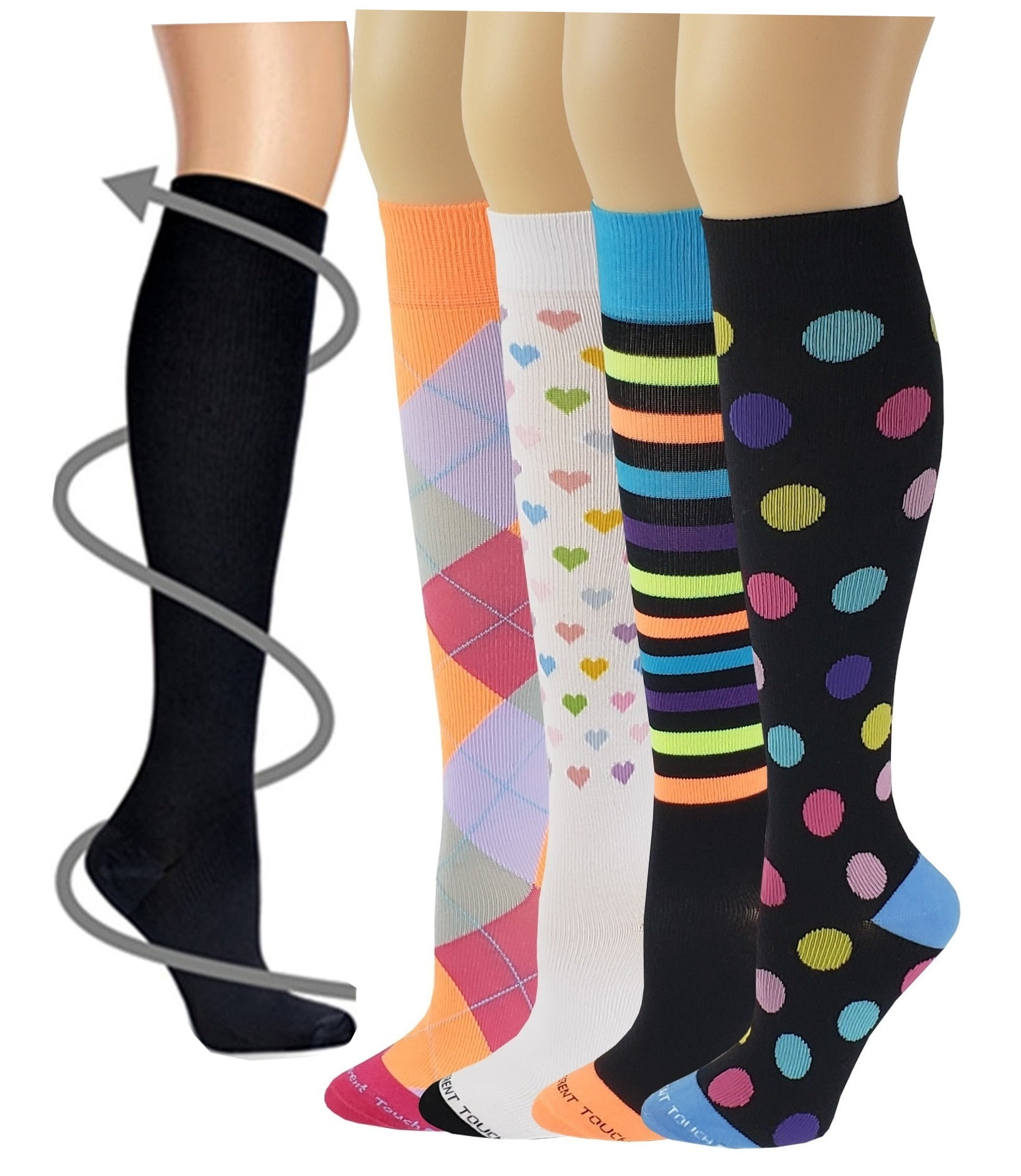 Different Touch 4 Pairs Colorful Graduated Therapeutic Compression Knee