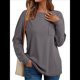 thumbnail image 1 of Tops de Larga para Mujer, Holgados, Bonitos, Gruesos, para Otoño e Invierno, Ropa de Crucero A Gris L, 1 of 9