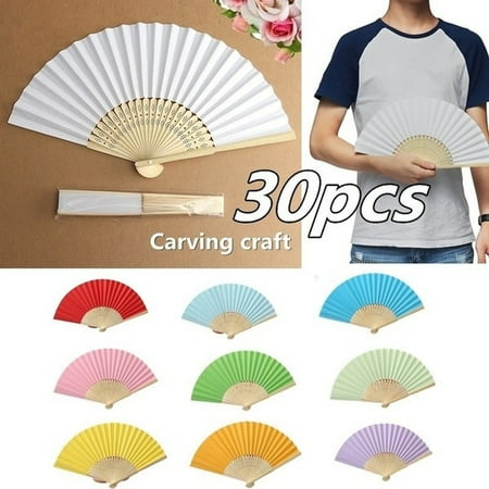 

30/20/16/10/5Pcs Creative Carving Craft Vintage Chinese Paper Fans Bamboo Hand Held Folding Fans for Wedding Party DIY Decoration