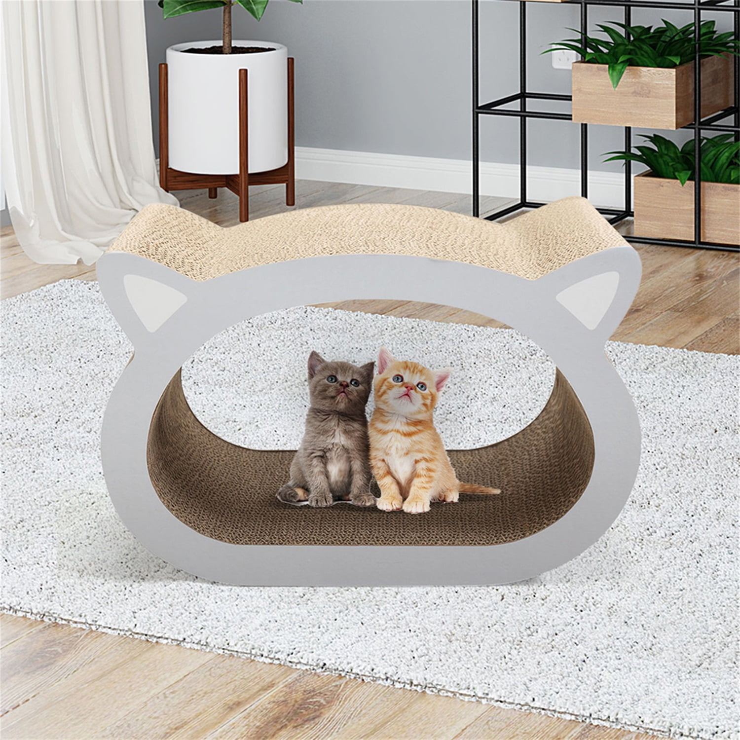 Pefilos 18" Cat Scratcher Lounge, Cat Scratching Post Cardboard for Indoor Cats, Scratch Pad with Catnip, Cat Bed Couch for House, Beige Pefilos 18" Cat Scratcher Lounge, Cat Scratching Post Cardboard for Indoor Cats, Scratch Pad with Catnip, Cat Bed Couch for House, Beige