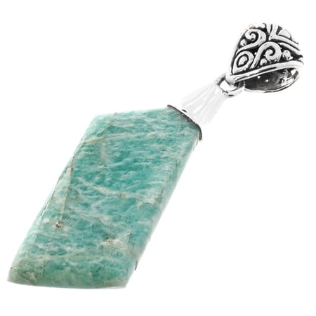 Green Amazonite Scroll Filigree Bail 925 Sterling Silver Pendant, 1 9/16"