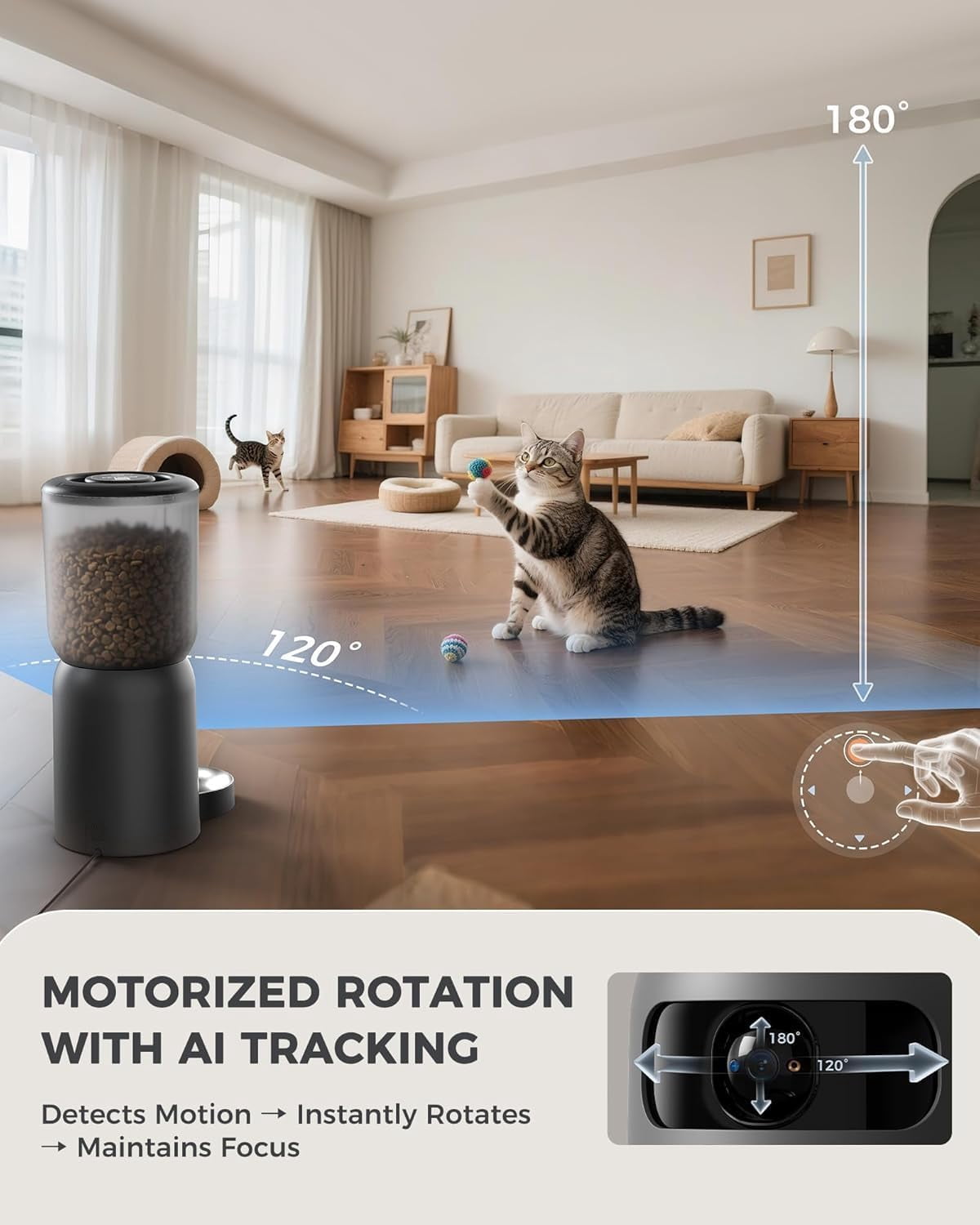 5L Automatic Cat Feeder with Dual 2K HD Camera, WiFi Food Dispenser for Cats & Small Dogs, Laser Toy & Diet Tracking