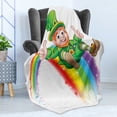 thumbnail image 4 of Clover Soft Flannel Fleece Throw Blanket, Funny Irish Leprechaun Sliding on a Rainbow Cartoon Illustration St Patrick's Day, Cozy Plush for Indoor and Outdoor Use, 60" x 80", Multicolor, by Ambesonne, 4 of 5