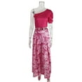 thumbnail image 2 of 2 Piece Outfits for Women One Shoulder Short Top Floral Long Wide Leg Pants Palazzo Sets Rose Red S, 2 of 5