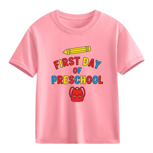 Blusas y camisas de manga corta con cuello redondo para niños y niñas, camisetas gráficas de manga corta, blusas con estampados bonitos para la temporada escolar.