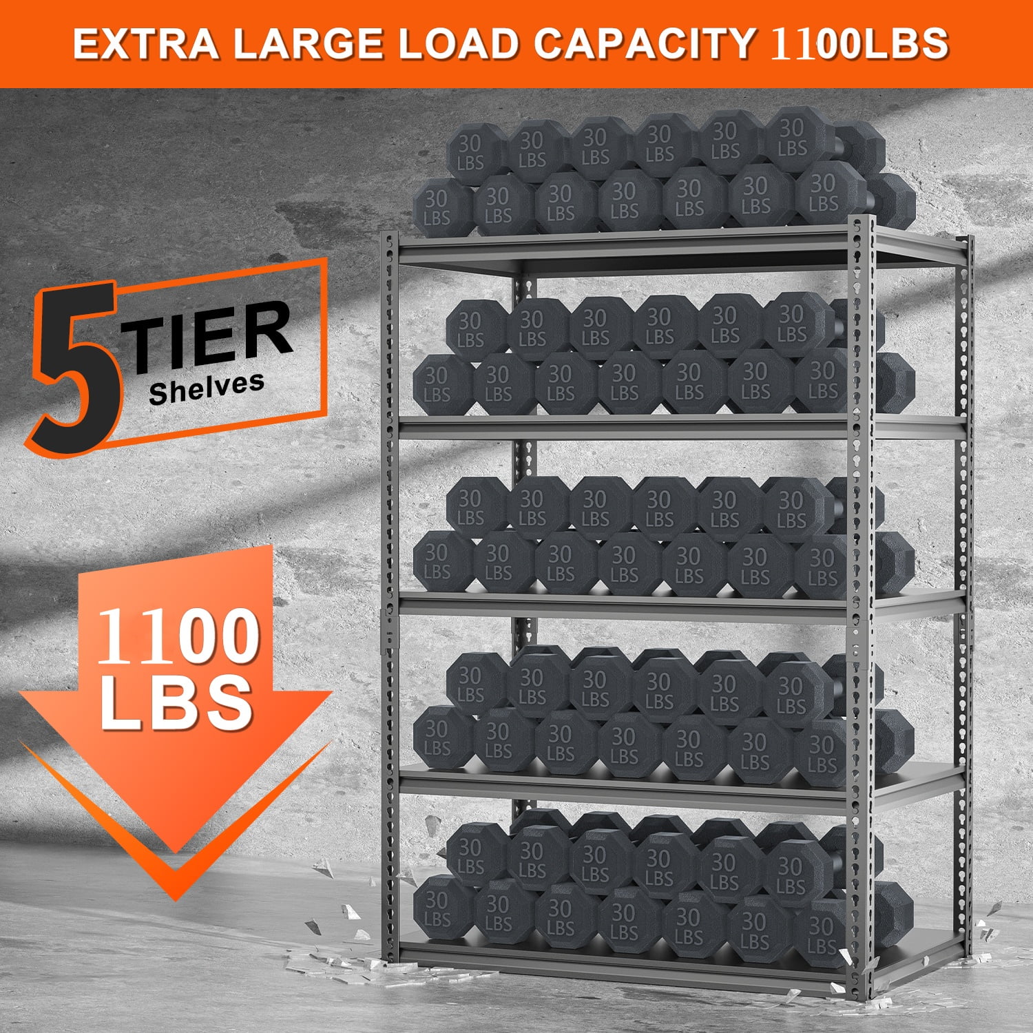 MOPHOTO 2 Pack Adjustable 5 Tier Garage Shelving Heavy Duty Support 1100lbs, 36" L x 16" W x 72" H Metal Shelves for Storage, Garage Storage Shelves
