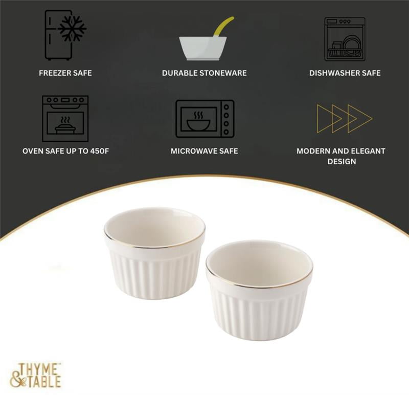 Thyme & Table Pie Dish and 2-Piece Ramekin Set, White Ribbed Ceramic