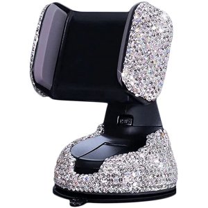Bling Car Phone Holder, 360°Adjustable Crystal Auto Phone Mount Universal Rhinestone Car Stand Phone Holder Car Accessories for Windshield Dashboard and Air Outlet (White)